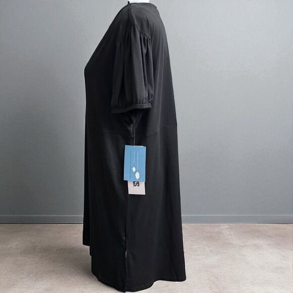 New With Tags MUK LUKS Cloud Knit Short Sleeve Empire Lounge Dress Black, Large - Picture 3 of 12